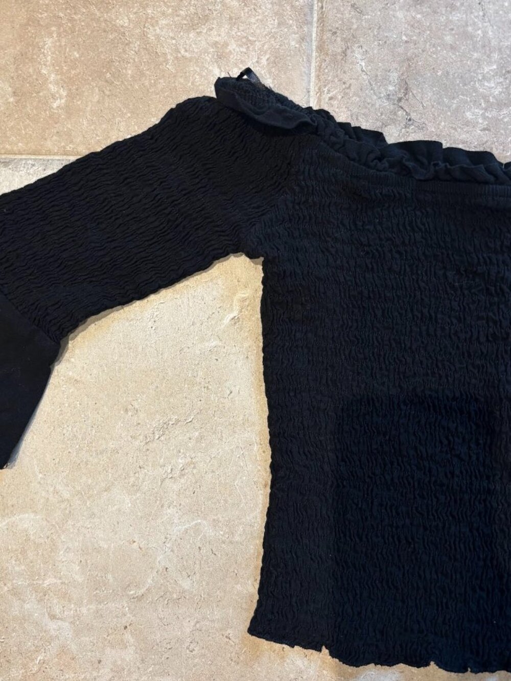 Smocked off the shoulder black top